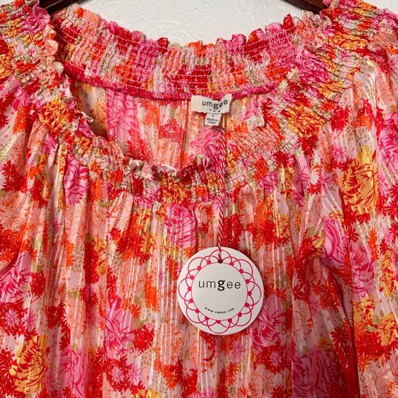 Umgee Pink and Orange Floral Off-Shoulder Blouse - Picture 9 of 11